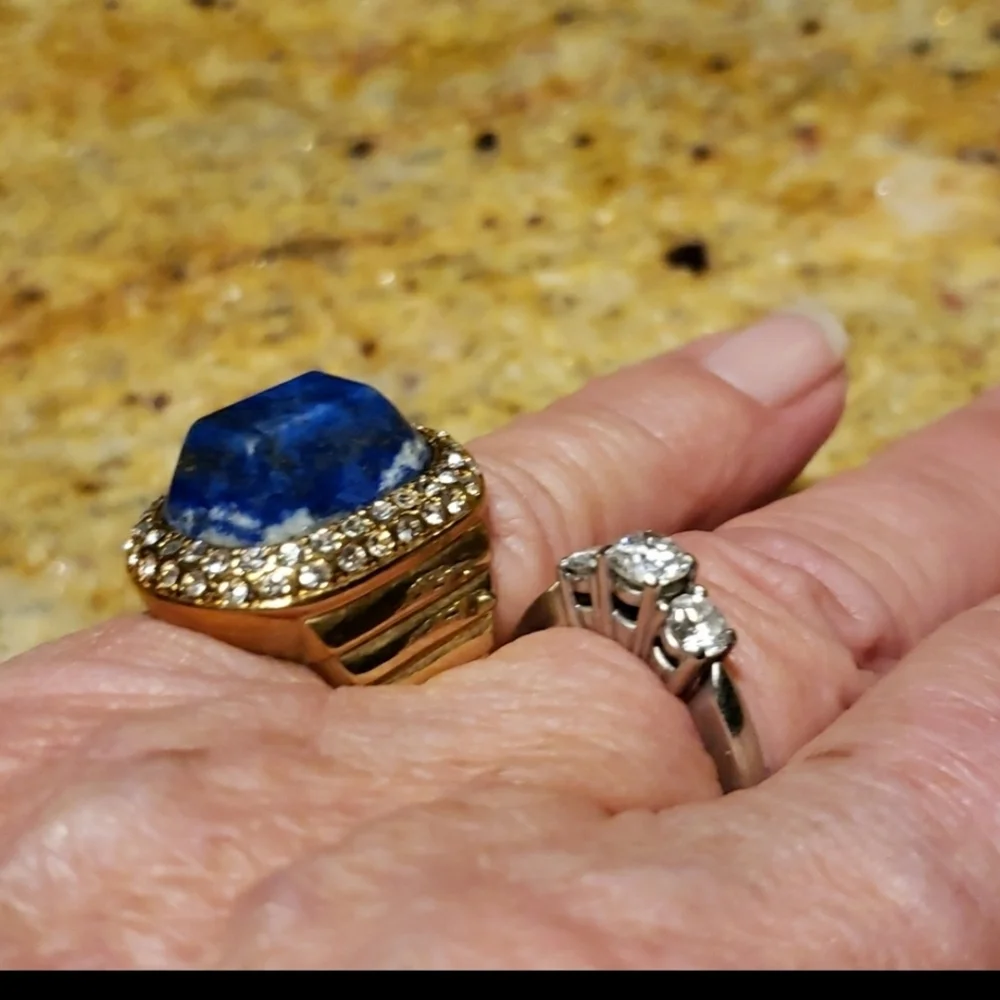 NOIR Women Lapis/cz square Goldtone Cocktail  Ring  $48  $98  |  Size: 6  nOir
